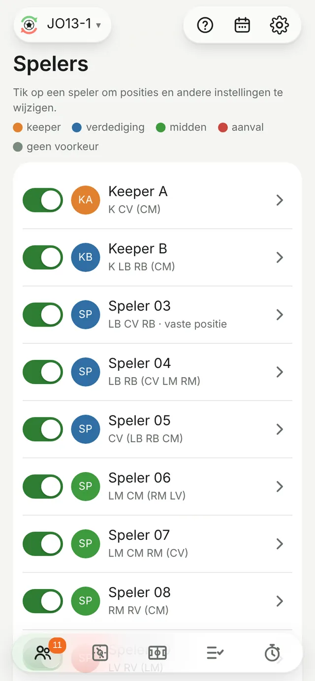 Players screen